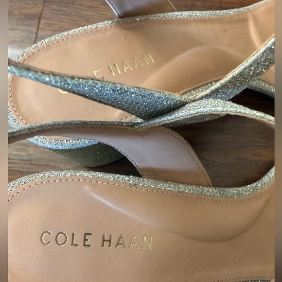NWT Cole Haan Josie Block Heel Silver Glitter Ankle Strap Dress Sandals-Size 9B - Picture 9 of 13